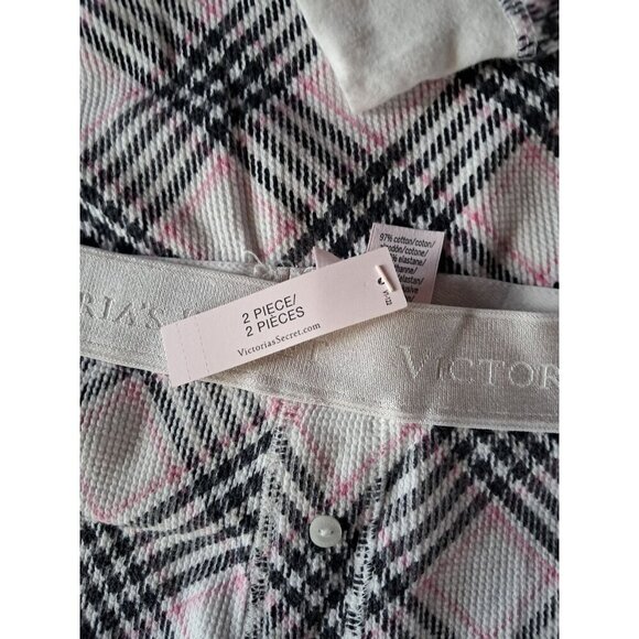 NWT Victoria Secret Plaid Pajama Set Med Shorts Button Front Pink - Picture 2 of 3